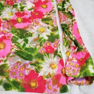 Vintage Pink Red Floral Retro Sheer Button Top Blouse XS Retro Artsy Maximalist